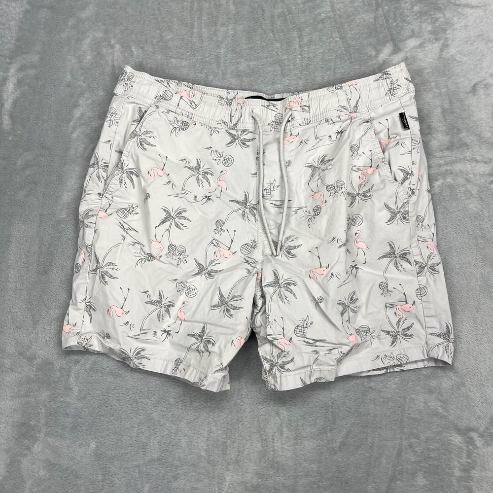 Hollister Shorts Mens M Gray Flamingo Palm Tree Tropical Print Epic Flex Jogger